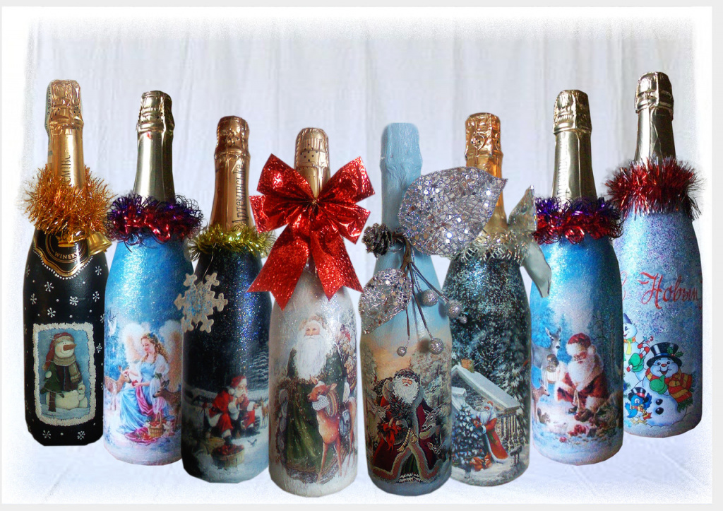 🍾 Оригинальные и празднично украшенные бутылки к Новому Году своими руками